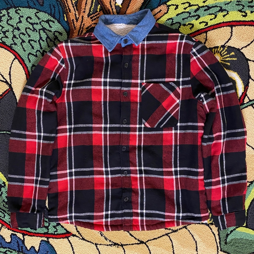 Denim collar flannel Sherpa jacket